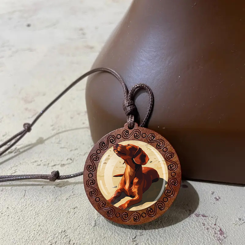 Vintage Bohemian Necklace with Natural Wood Pendant